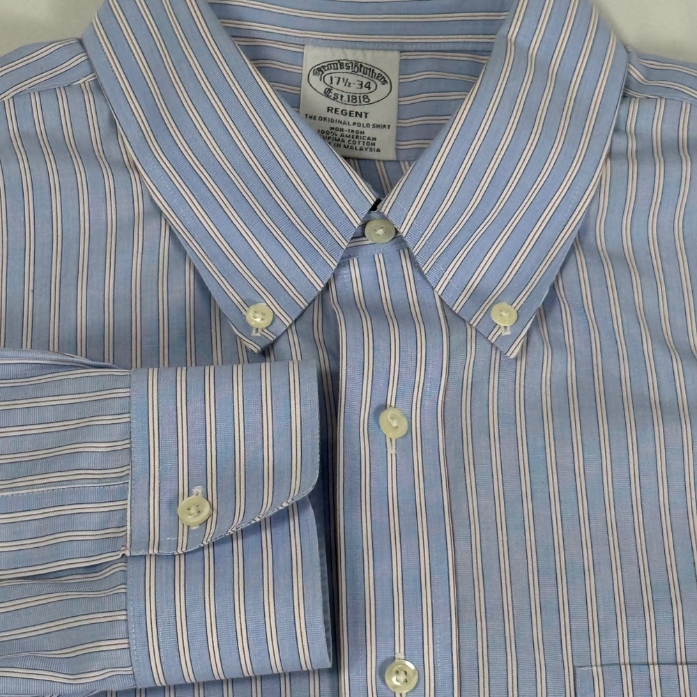Brooks Brothers Regent Dress Shirt Striped Non-Iron Supima Cotton Mens‎ 17.5 34